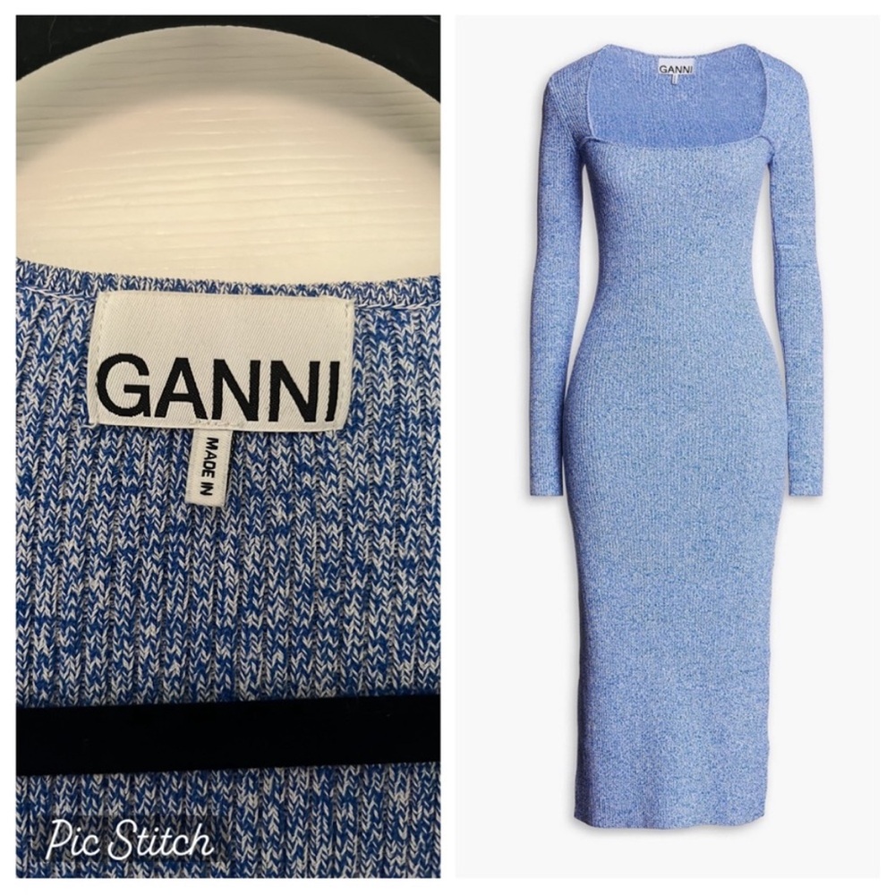 Ganni Blue Ribbed Dress size small worn once